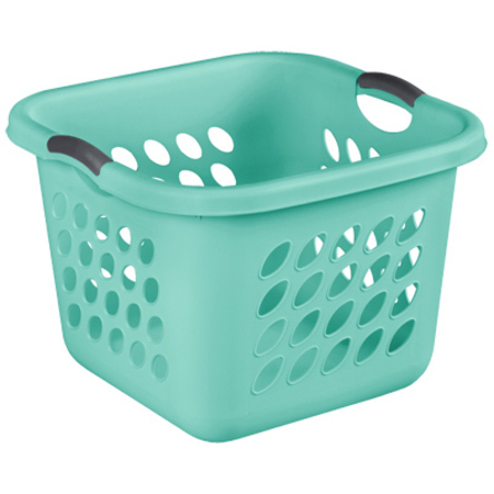 STERILITE Ultra Laundry Basket, 1.5 bu Capacity, Plastic, Aqua, 19 in L x 19 in W x 13-7/8 in H Outside 12177906